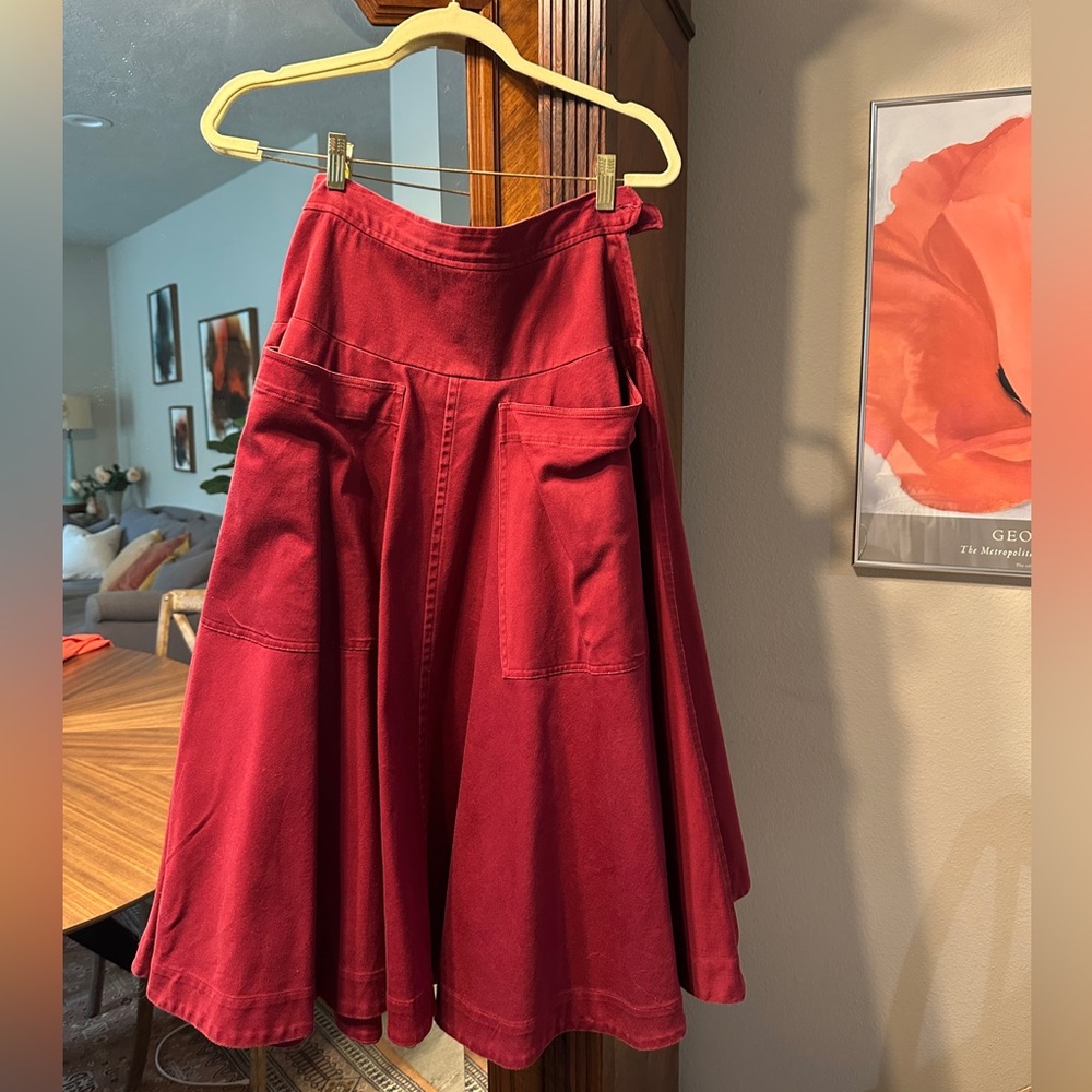 J.Peterman Classic Cotton Cranberry Red Women's Circle Skirt